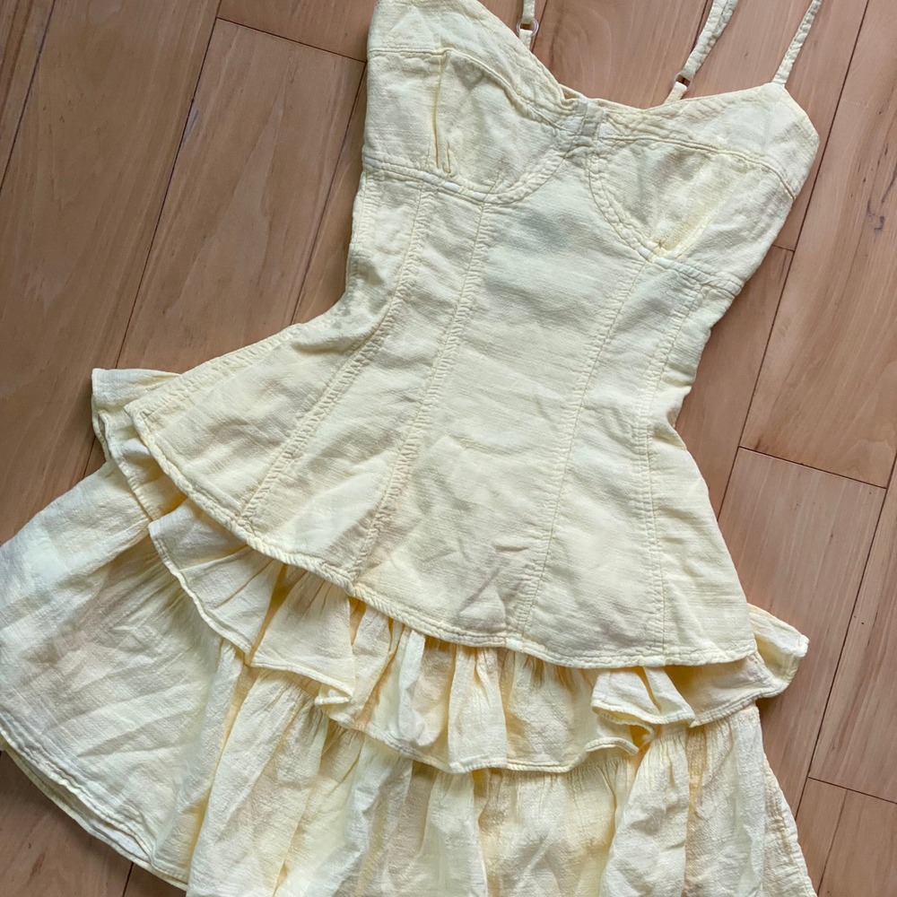 NWT 100 Cotton Coquette Soft Girl Yellow Skort Set Corset Peplum Ruffle Boutique - Picture 4 of 14